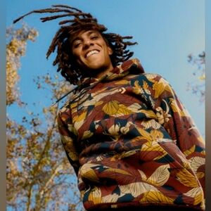 Converse Autumn Floral Hoodie Size XXS Navy Tan Golden Yellow And Burgundy